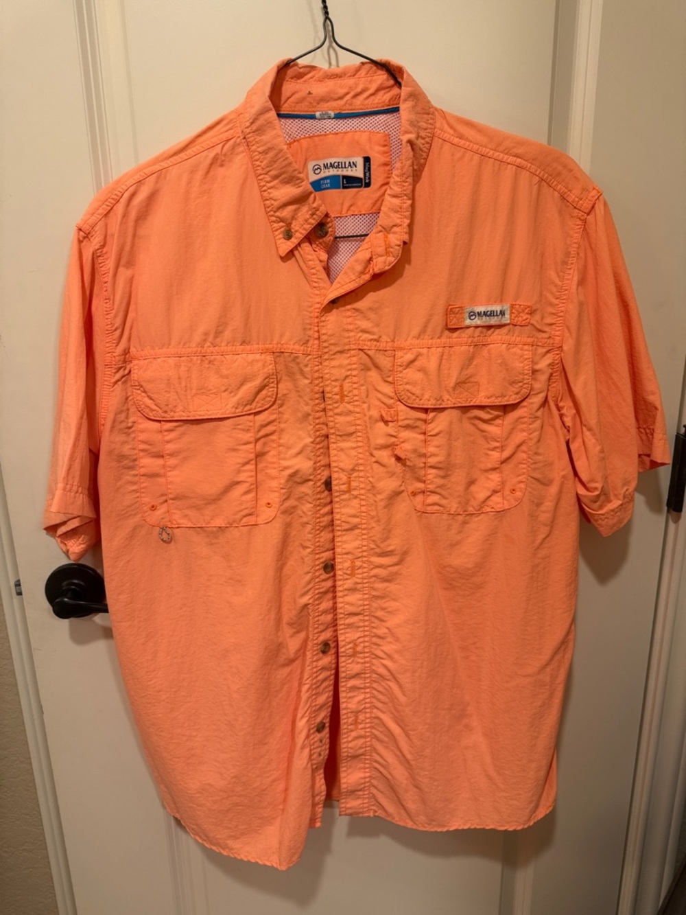 Magellan Outdoors Short-Sleeve Button-Down Shirt in Coral